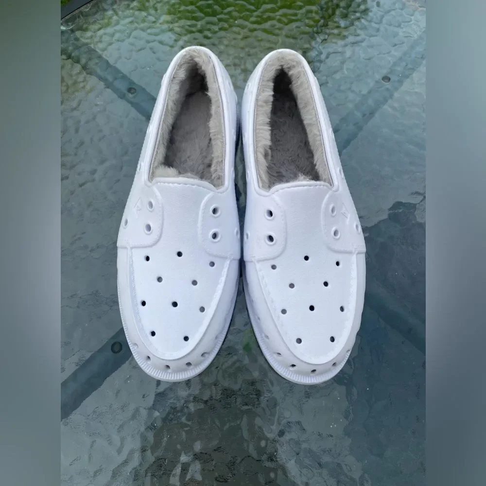 Sperry Men’s Top Sider Float Slip On Faux Fur Lined White Boat Shoes Size 8